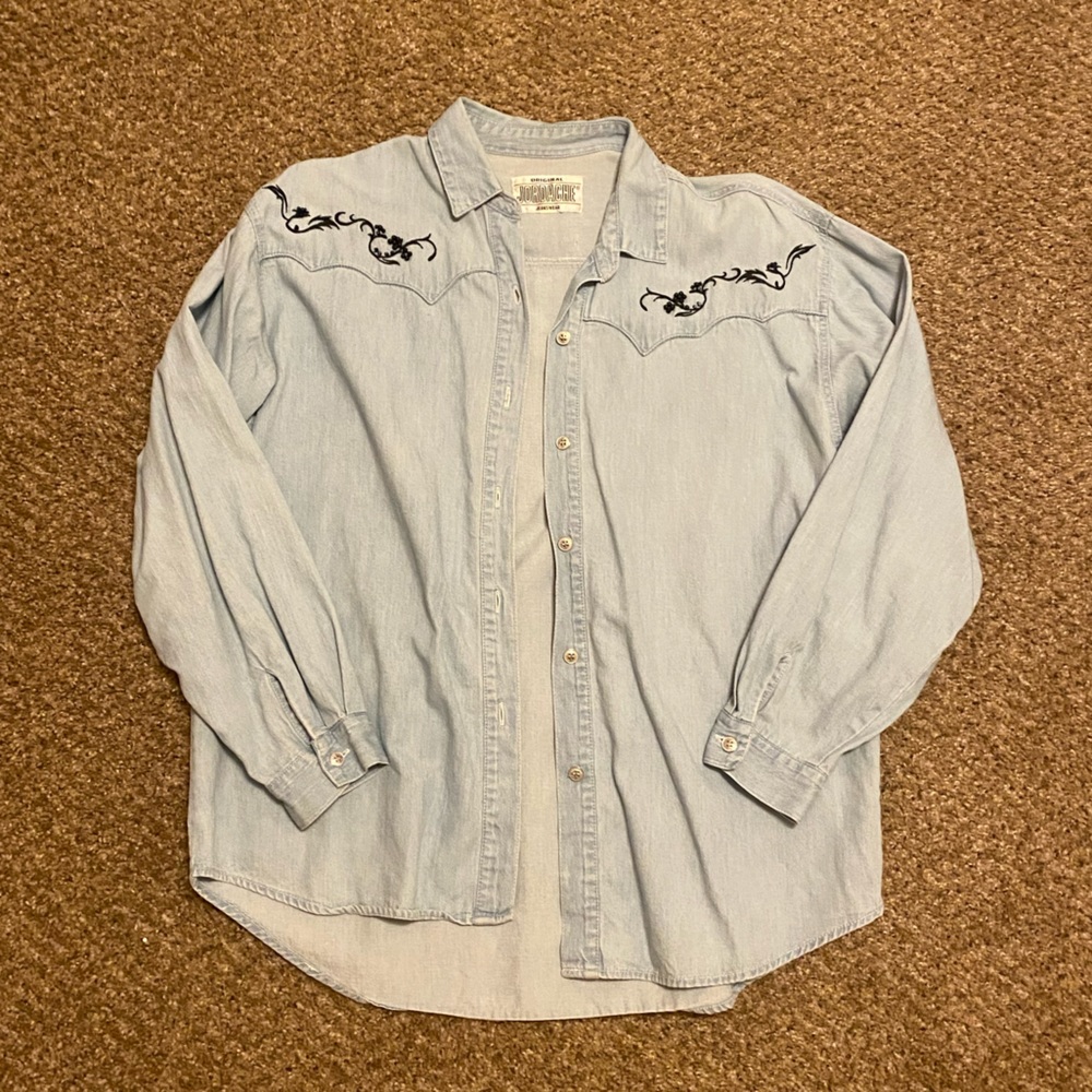 ORIGINAL JORDACHE JEANSWEAR COWBOY EMBROIDERY DENIM SHACKET